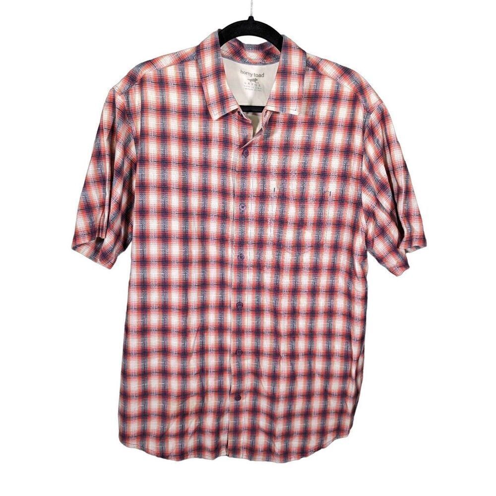 Horny Toad Red Organic Cotton Short Sleeve Button Down Plaid  Men's Large